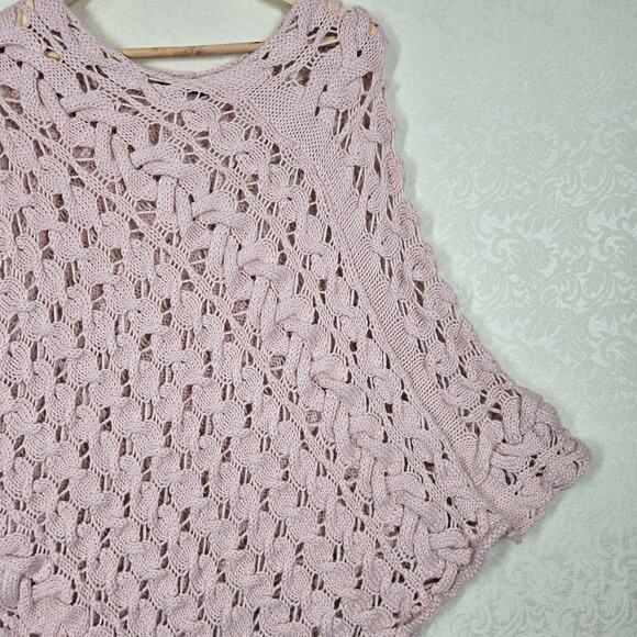 Boston Proper Wool Blend Poncho sz M/L Pink Open Knit Chunky Pastel - Picture 5 of 14